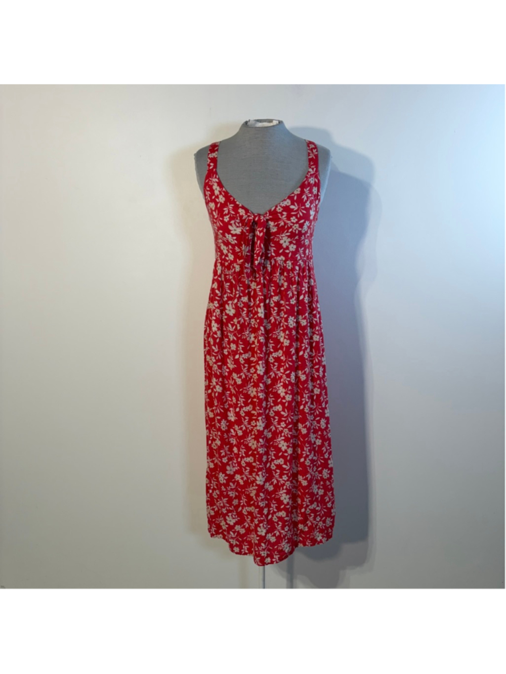 O'Neill Red White Floral Midi Dress Women’s Medium Lyocell Blend Pockets